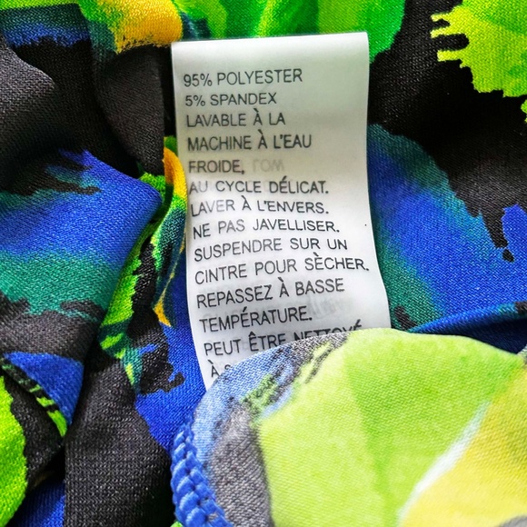 TUNIC, STRETCH, BLUE/YELLOW/GREEN, SIZE 3X, VEE NECK, WAIST TIES FOR BOW, - Picture 13 of 13